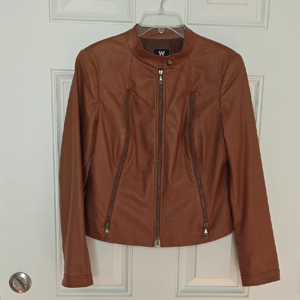 W By Worth Brown Faux Leather Jacket. Size 10